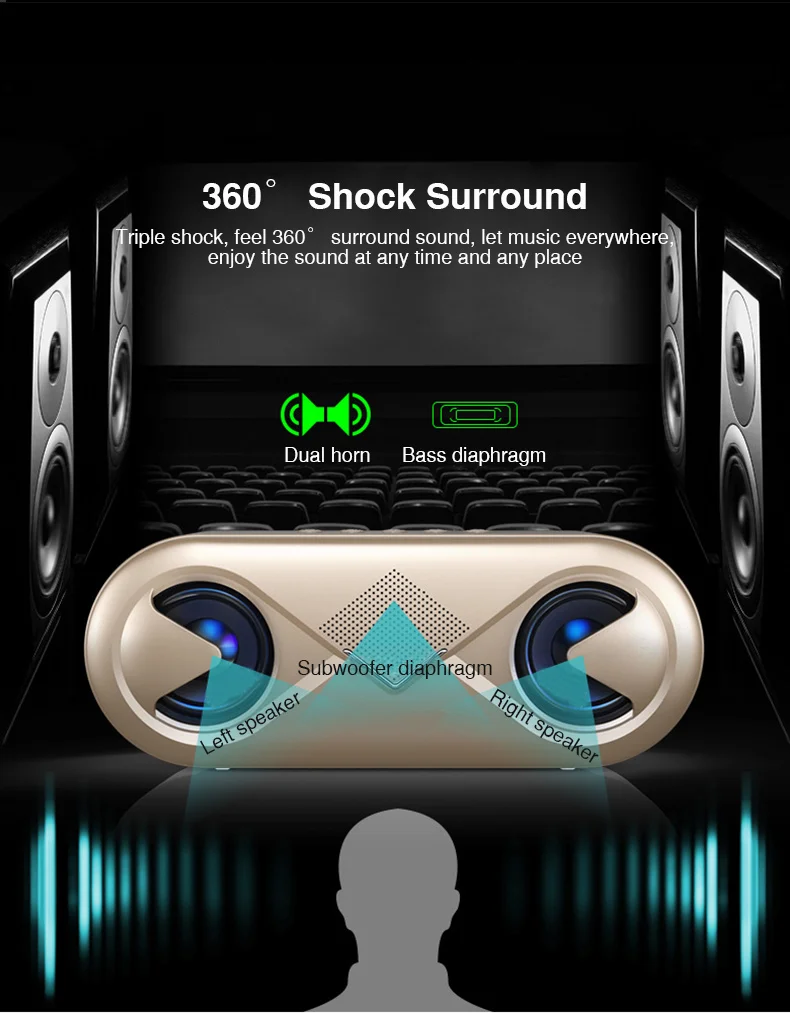 Mini Bluetooth Speaker Portable Wireless Speaker Sound System 3D Stereo Music Surround led light Support Bluetooth TF AUX U-disk (6)