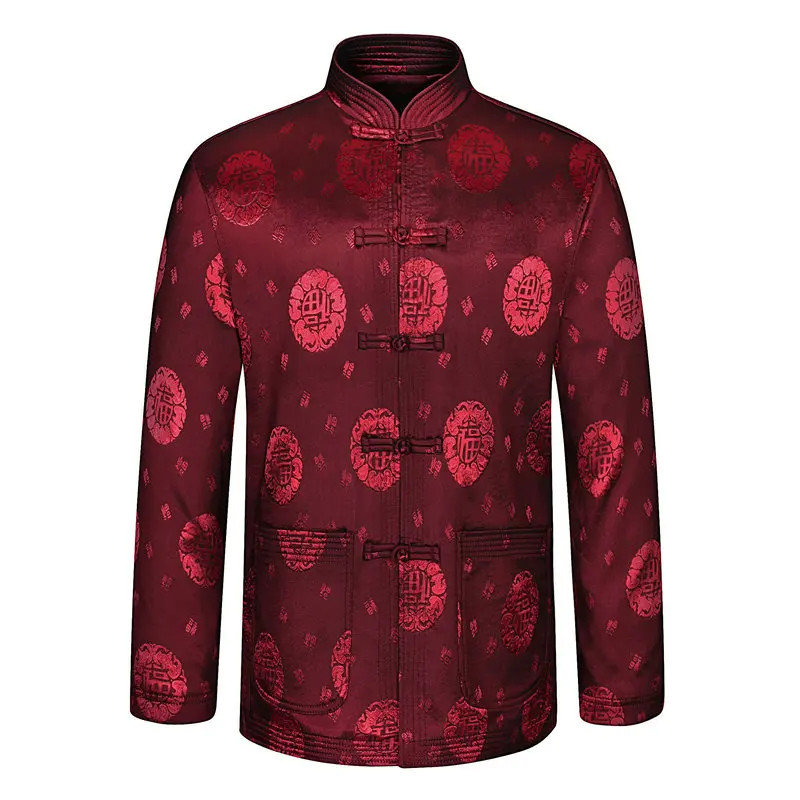

2016 Chinese Vintage Mens Ethnic Coats Blue Red Tang Suit Jacquard Jackets With FU Pattern Man Mandarin Collar Suits Overcoats