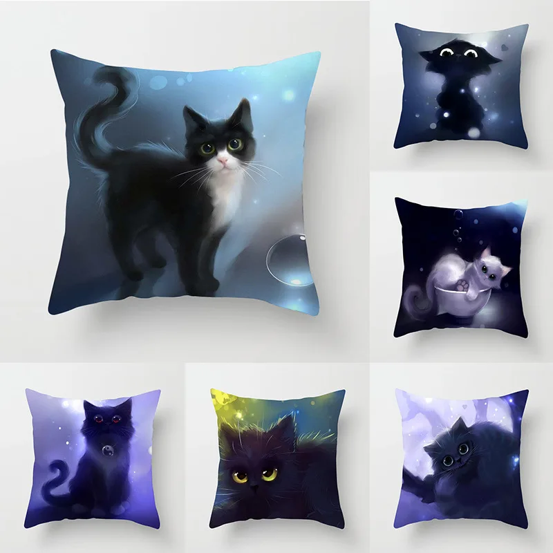 

45*45cm New Square Decorative Throw Pillow Case Cartoon Cat Pattern Lovers Interesting Pillowcase For Home Pillow Cover