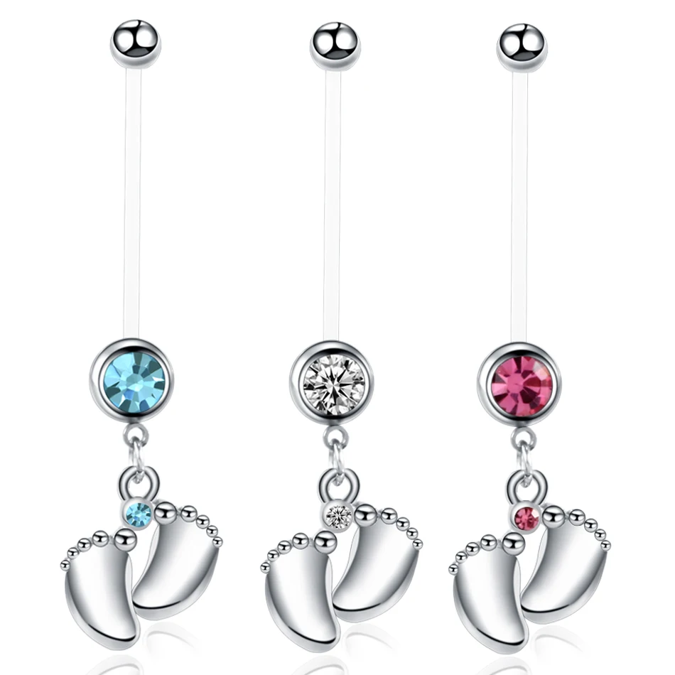 

1Pc/lot Flexiable Anti Allergy Belly Button Rings Dangle Feet Cute Bioplast Navel Piercing For Pregnancy Retainer Body Jewelry