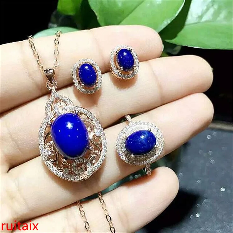 KJJEAXCMY boutique jewels 925 sterling silver inlaid with natural blue gold stone women's ring dangle earrings 3 pieces of gold KJJEAXCMY boutique jewels 925 sterling silver inlaid with natural blue gold stone women's ring dangle earrings 3 pieces of gold