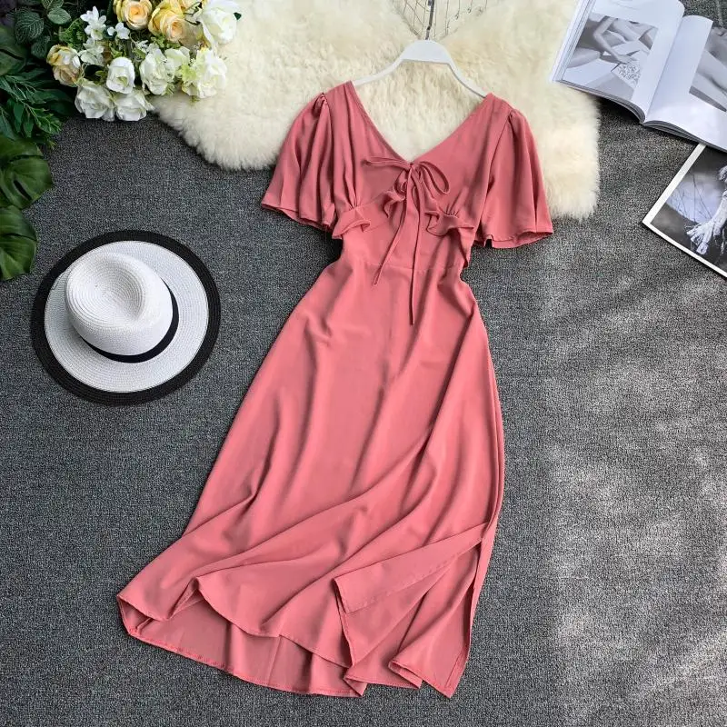 

2019 New Vestido De Festa Beach Dresses 9Colors Women Sexy V-neck Flare Sleeve Droop Maxi Long Female Dress For Summer