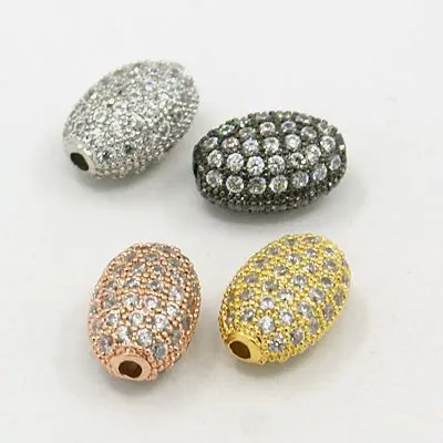 

10pcs 10x7x5.5mm Brass Micro Pave Cubic Zirconia Jewelry Making Loose Necklace Stone Beads Accessories, Oval, Black