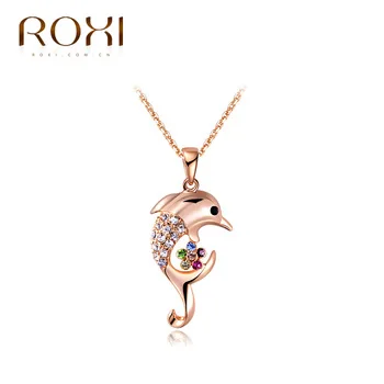 2017 ROXI Cute Dolphin Long Necklaces Austrian Crystal Fashion Jewelry Charms Chain for Mother