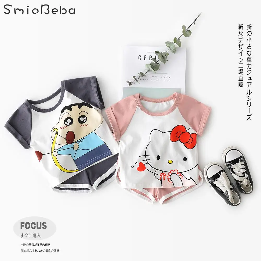

2019 Summer Kids 2PCS Sets Cartoon Printed Sports Short Pants Suit Shirt Pants Two Pieces Sets Girl Clothing Brand Kids Cloths