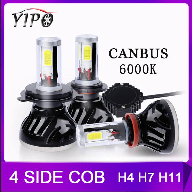 

H4 led H7 H11 H1 H3 9005 9006 5202 D2 9012 9004 9007 H13 9004 9007 H13 880 canbus H7 led COB car bulb headlight 4 side 12V 6000K