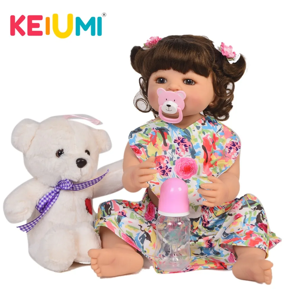 

New Design Fantasy 22'' Full Silicone Vinyl Body Reborn Baby Doll Lifelike Princess Boneca Reborn With Bear For Girl Collectible