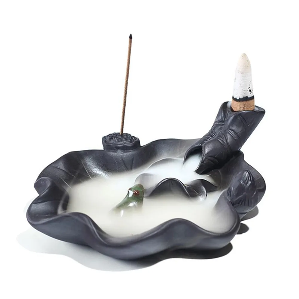 backflow incense holder black lotus frog clay plate ceramic buddha