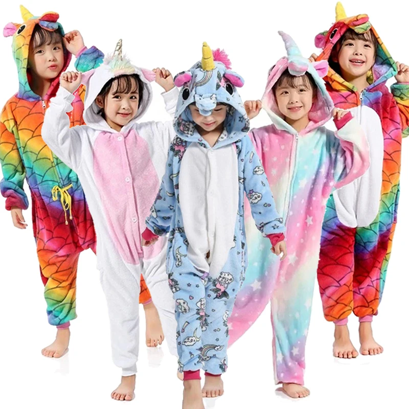 Пижамы кигуруми с единорогом; детские пижамы с животными для мальчиков и девочек; костюм для малышей; Детские пижамы с единорогом; комбинезоны; зимняя одежда для сна