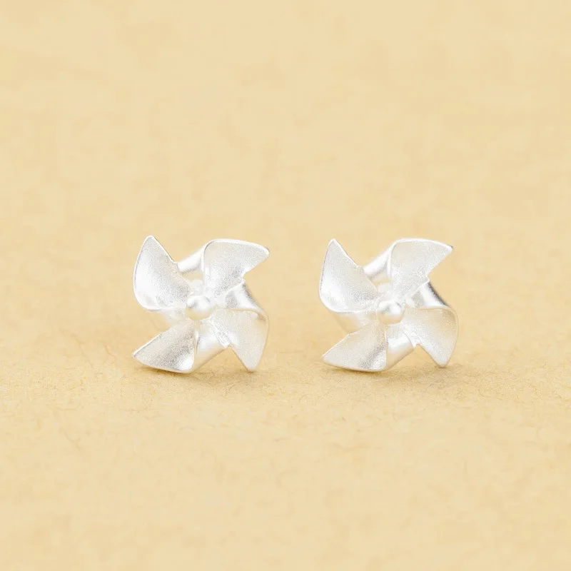 Fashion Personality Windmill Pattern Earring Silver Plated Dull Polish