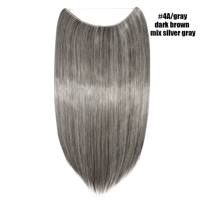 BENEHAIR Invisible Wire No Clips In Hair Extensions Secret Fish Line Hairpieces Synthetic Hair Extensions Fake Hair For Women 4A-gray