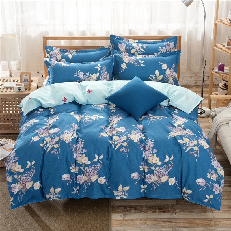 

Flower Pattern Blue Duvet Cover 3/4 pcs Bedding Set Couple Big Size Kids Child Soft Cotton Bed Linens Single Queen King Bedlinen