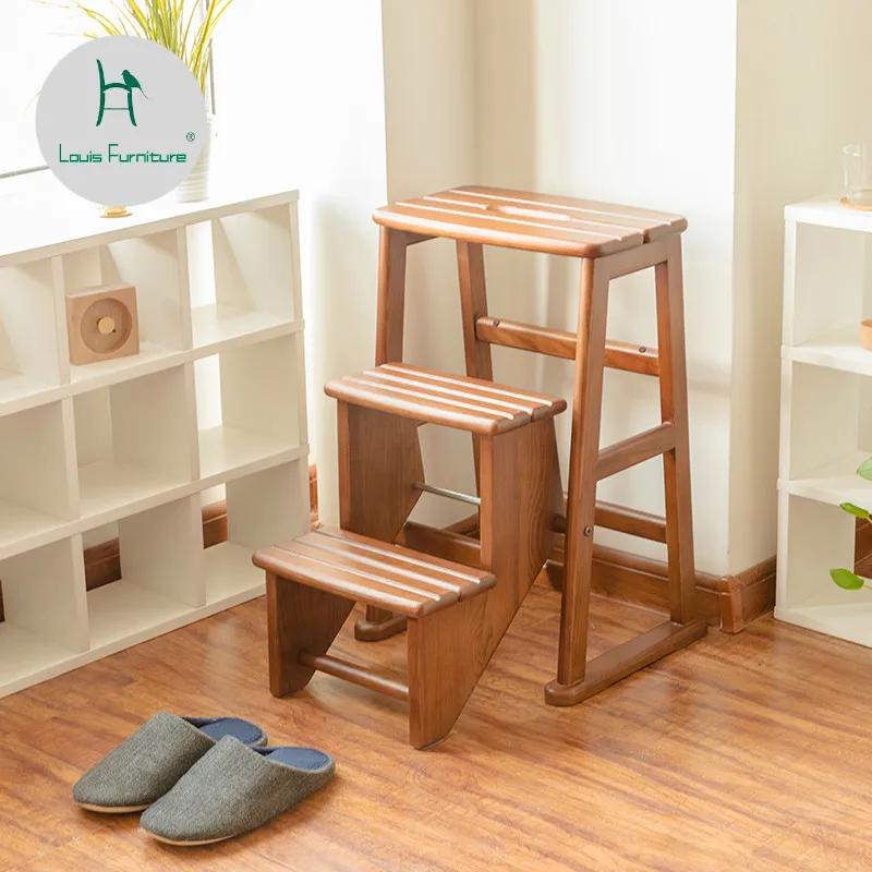 

Louis Fashion Stools Ottomans All Solid Wood Multifunctional Three Story Folding Domestic Wooden Ladder