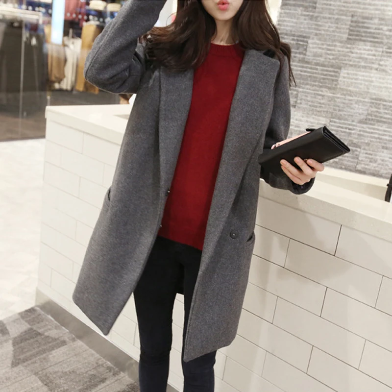 font b Women b font Autumn Winter Coat Long Sleeve One Button Medium Long Wool