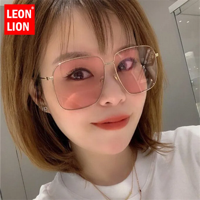 LeonLion 2021 Large frame Metal Women Sunglasses Mirror Classic Retro Street Beat Glasses Men Driving Oculos De Sol UV400 | Аксессуары
