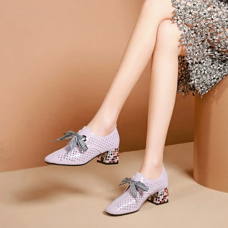 

zorssar 2019 women pumps autumn spring Cow leather cutouts purple color crystal heel high heels lady shoes party size 34-42