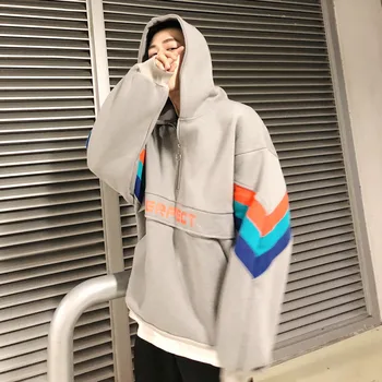 

2018 Autumn New Men's Personality Youth Fashion Casual Loose Wild Cotton Temperament Plus Velvet Pullover Sweatshirt