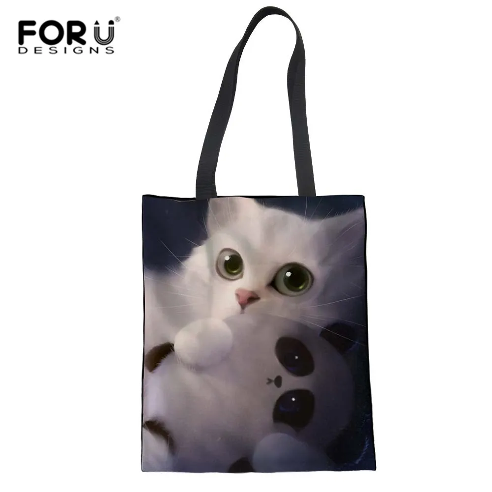 Tissu Voyage Sacs Shopping Mignon Kitty Chat Imprimé Sac Fourre-tout Pour Femmes