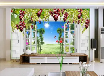 

3d wallpaper non-woven mural custom photo Grape window scenery 3d wall murals wallpaper for walls 3 d room decoration painting