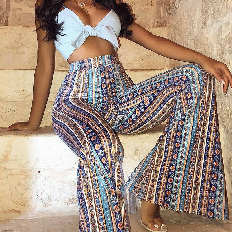 Женские широкие брюки с принтом Boho Модные свободные длинные этническим в
