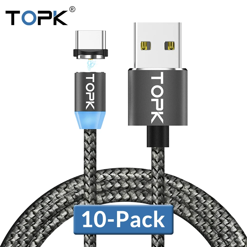 

TOPK [10-Pack] LED Magnetic Cable USB Type C Nylon Braided Type-C Cable for Samsung S9 Note 9 Huawei P20 Lite Xiaomi Mi8 USB C