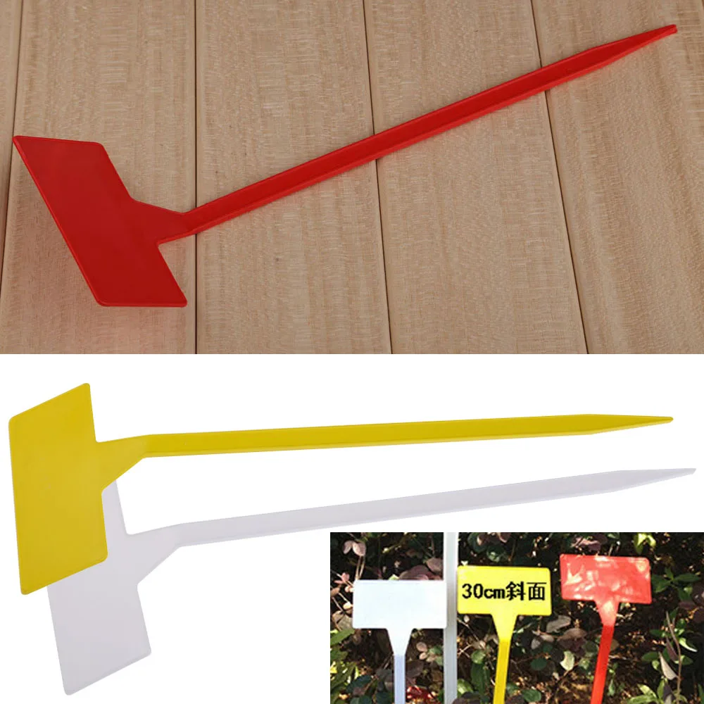 

Hot Sell Garden Ornament Plastic Plant T-type Upturned Tags Inclined Plane Markers Nursery Garden Labels 50PCS   BS