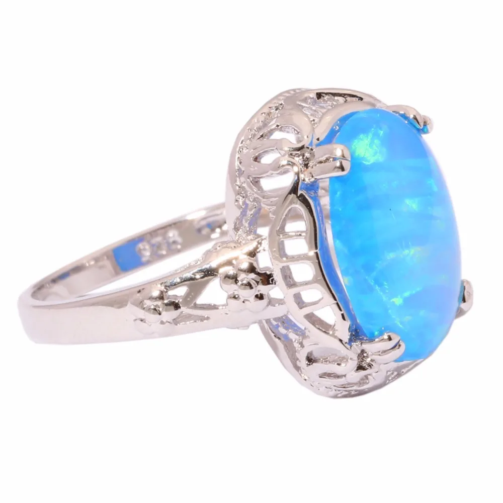 CiNily Created Rainbow Blue Fire Opal Silver Plated Wholesale Hot Sell for Women Jewelry Party Ring Size 7 8 9 OJ5703-04