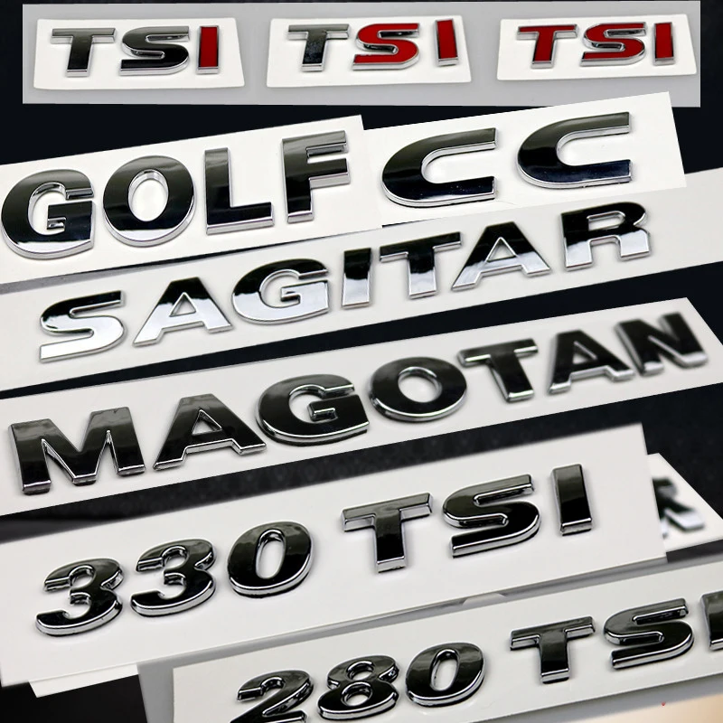 

230 280 330 380 TSI 1.6 G T I Letters Car Emblem Trunk Logo Sticker V6 Grille Badge for VW Magotan Sagitar CC PHAETON Teramont