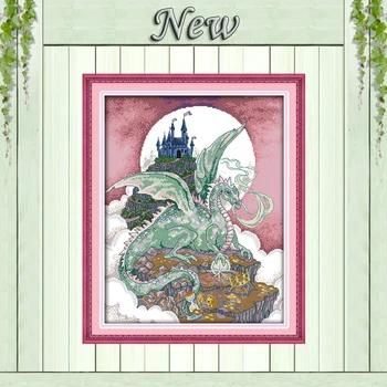 

Dragon castle cartoon moon animals painting 11CT Counted Printed on Canvas DMC 14CT Cross Stitch kits Embroidery Sets Needlework