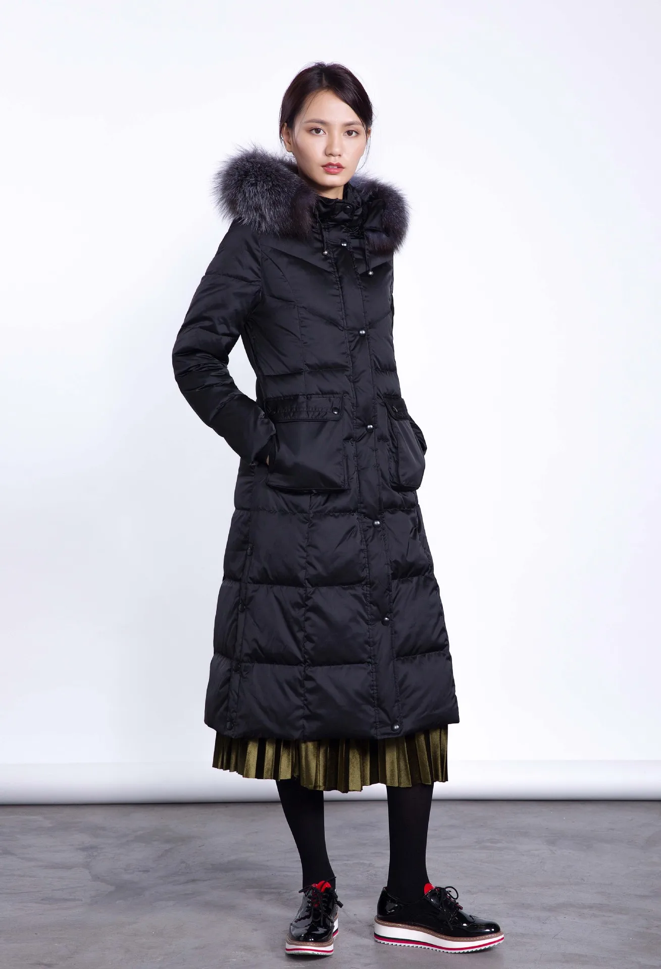AYUNSUE/зимняя куртка для женщин с воротником из лисьего меха; пуховик высокого качества; очень длинное пальто-парка; Chaquetas Invierno Mujer KJ603