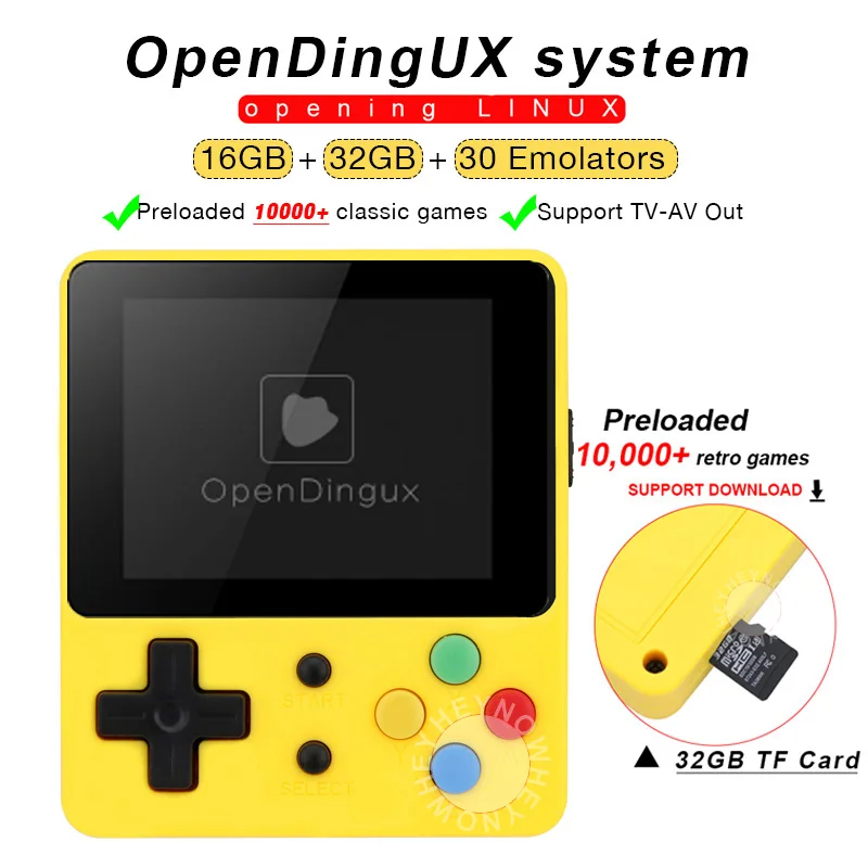 yellow with 32gb TF Открывающаяся Linux Ретро игровая консоль 2,6 дюймов LDK ностальгические Детские ретро игры мини Семейные ТВ Видео консоли мини портативный плеер - Цвет: yellow with 32gb TF