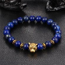 

ELESSICAL Natural Stone Lapis Lazuli Bracelet Beads Lion Leopard Head Stretch Bracelet Jewelry For Women Men Pulseras
