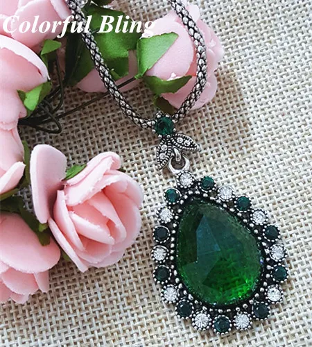 

Fashion 2016 Vintage Sultan Turkish Combination Nigerian Waterdrop Crystal Pendant Neckalce Blue Green Stone Jewelry