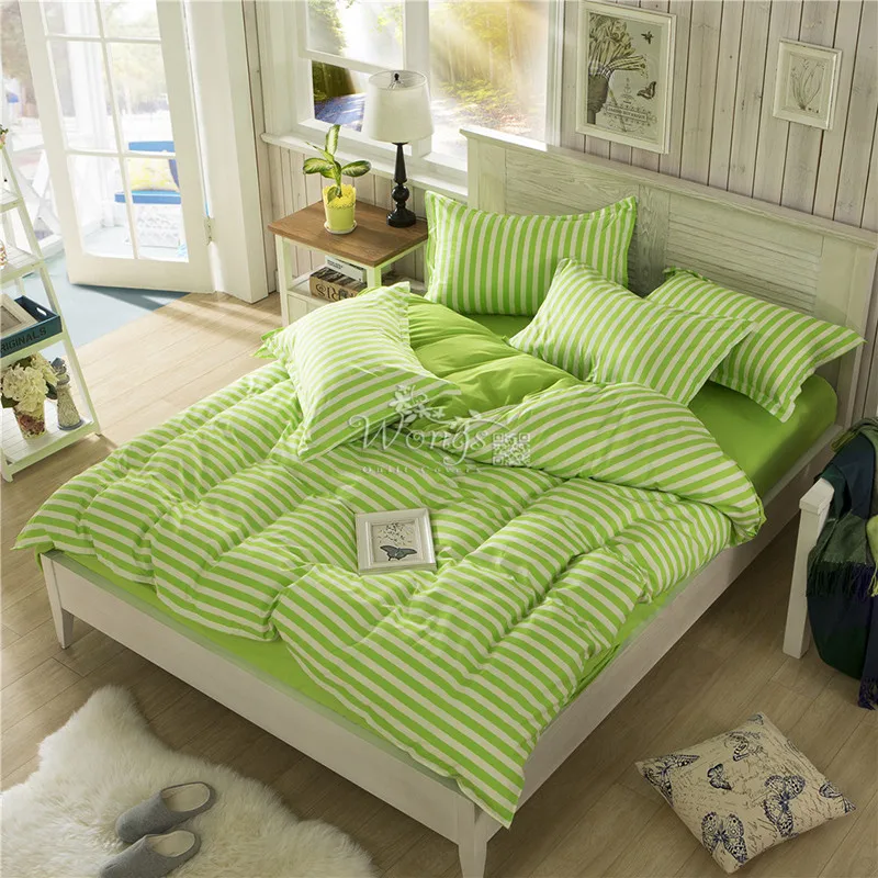 2016 Discount Bedding Set Apple Green Striped Queen Full Twin Size Bed Quilt Cover Set Linen ...