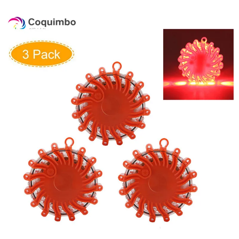 Koop 3 stuks Emergency Veiligheid Flare Magnetische 16 Rode LED 9 Modi Road Flare Waarschuwing Flashing Nachtlampje Voor Auto Boot rood Licht