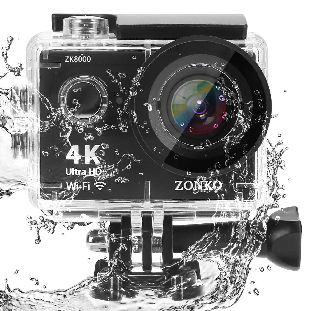 

Action Camera ZONKO 4K Ultra HD WIFI Sports Camera, 12MP 170 Degree Wide-Angle Lens, 30M Waterproof Camera 2'' LCD Camcorder