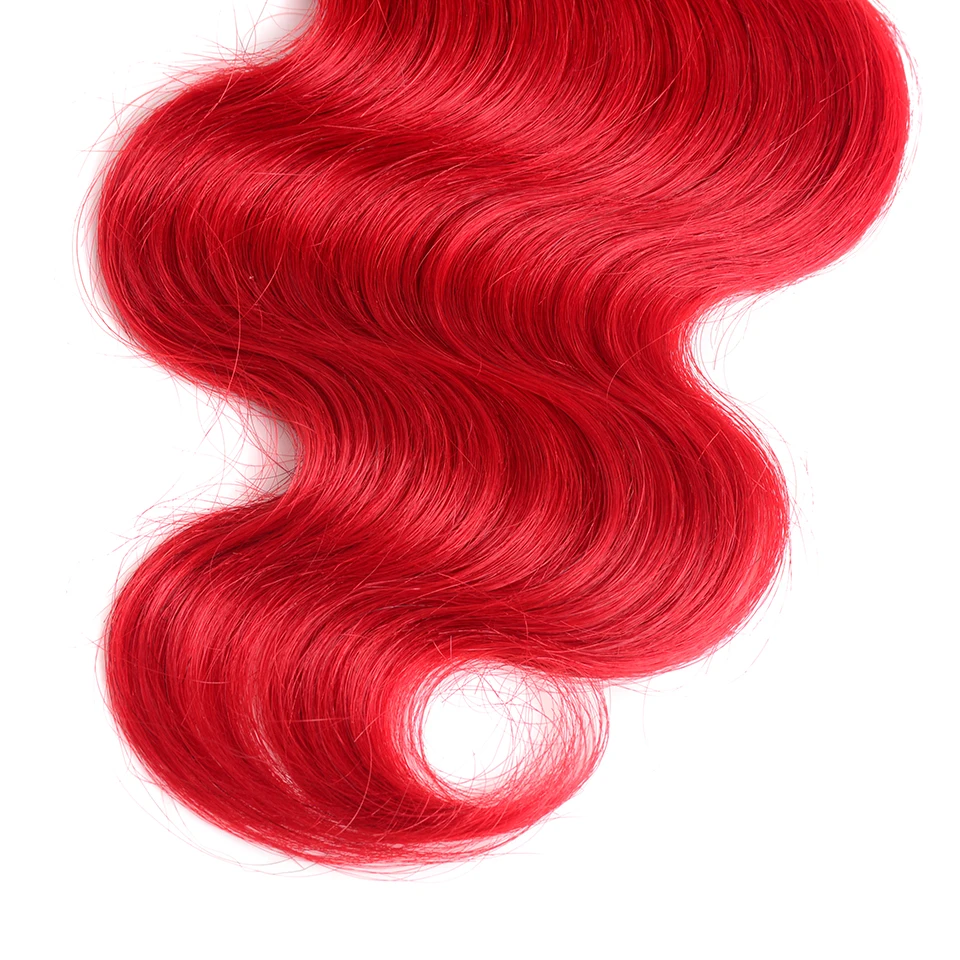 Ombre Bundles With Closure Brazilian Body Wave 3 Bundles Pack With Closure Sexay Pre-Colored 1B/Red