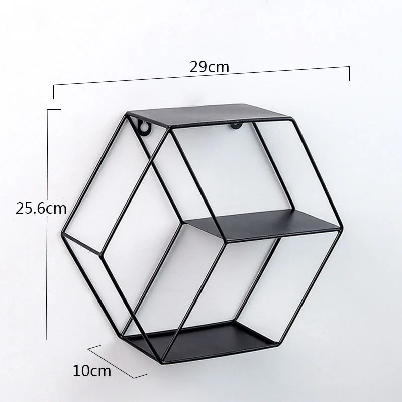 Шестигранная настенная полка Современная Настенная подвесная Скандинавская Полка Металлический Настенный декор геометрическая фигура художественная декоративная стена полка для гостиной - Цвет: Black