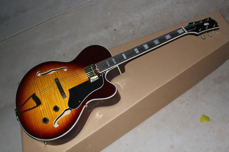 Wholesale TOP Tiger maple Sunburst Hollow + One Pickup L 5 L5 electric