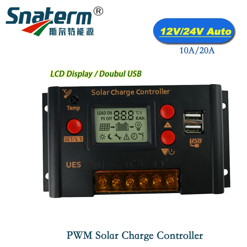 

20A 10A 12V/24V Auto PWM Solar PV Regulator Solar Charger Controller PV battery charger With 5V USB LCD for Solar Power System