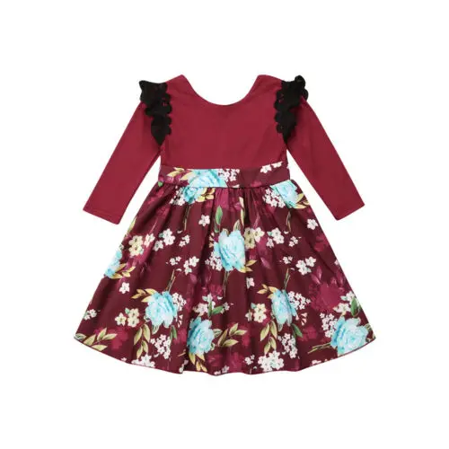 

Christmas Kids Baby Girls Clothing Long Sleeve Lace Pageant Party Tutu Mini Floral Dress Clothes Girl 1-6T