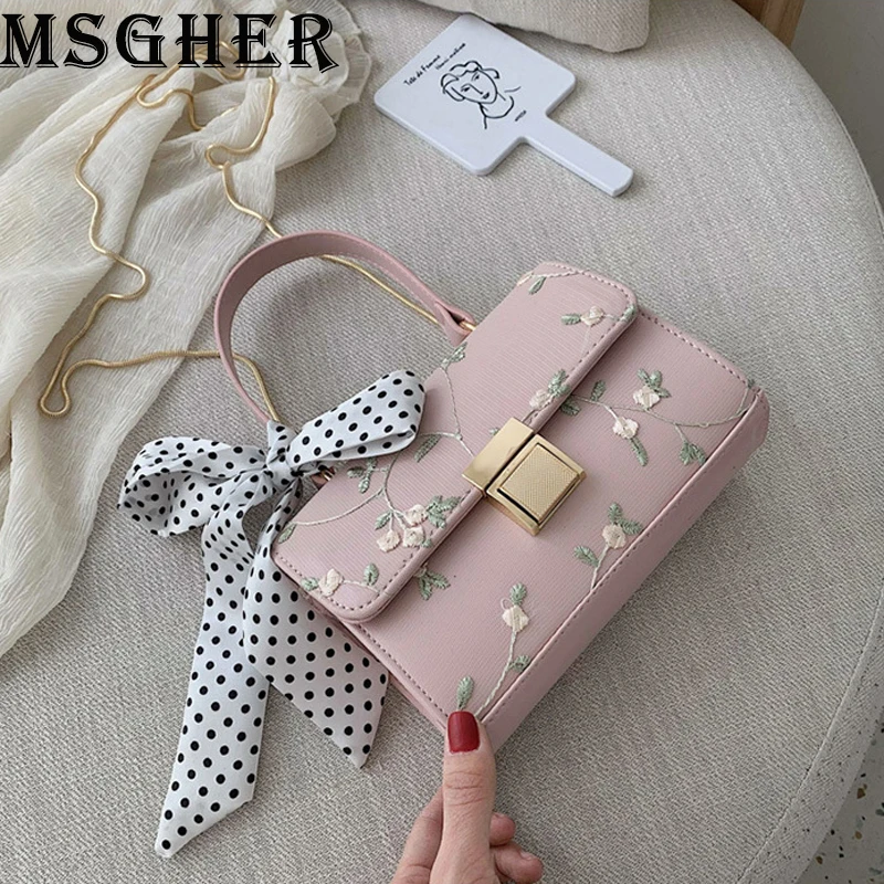 

MSGHER Handbags Women Summer Scarves Bowknot Bags Female Fashion Lace Embroidery Shoulder Bags Quality Crossbody Bags