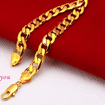 

Solid Curb Chain Yellow Gold Filled Mens Bracelet Link Chain 9" Long