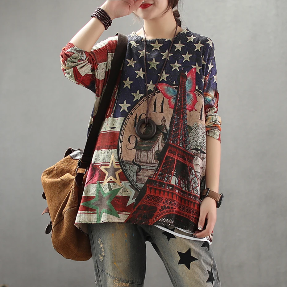 

Women Sweater Pullover Tops Knit Outwear Thin for Spring Autumn Big Loose Oversized Retro Vintage Patterns Casual AZ16212317