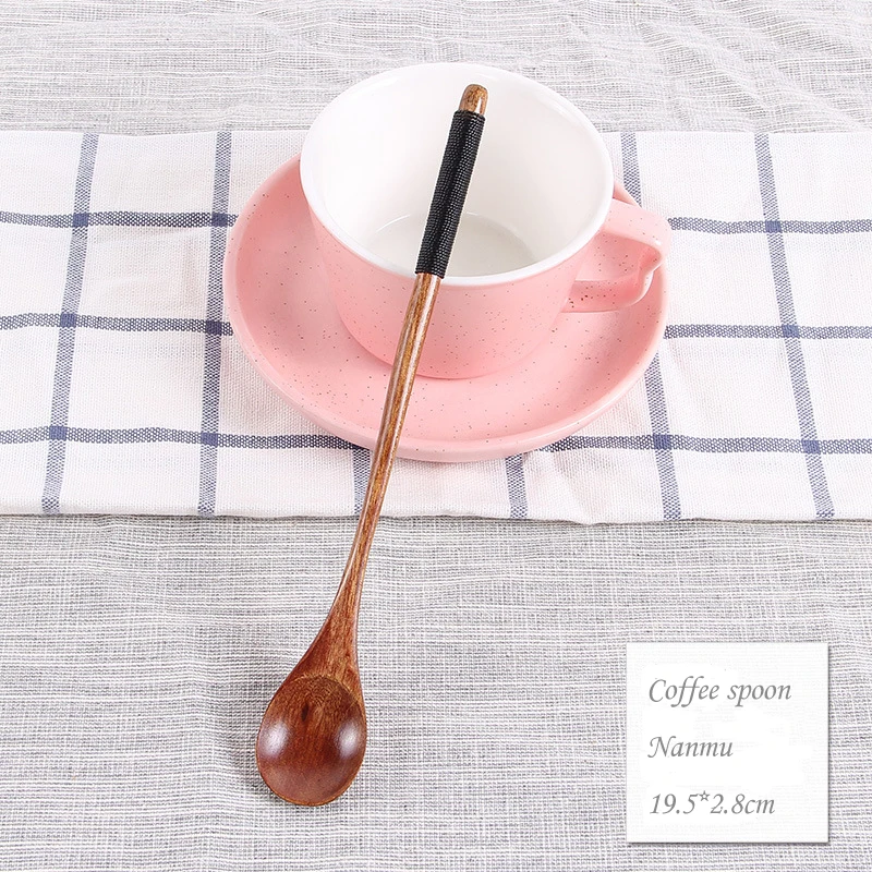 BalleenShiny Wooden Dessert Spoon Long Handle Wiring Coffee Stir Honey Milktea Scoop Cute Tableware Jam Cream Milktea Tools - Цвет: 2