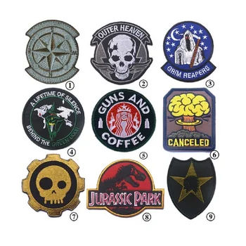 

10pcs/lot Embroidery armband outer heaven patch Jurassic Park grim reapers patch armband guns and coffee patches canceled pacth