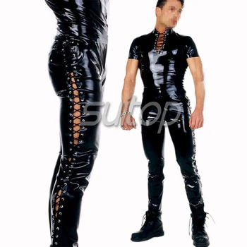

Men 's Rubber catsuit garment latex suit sets (including top + pants)