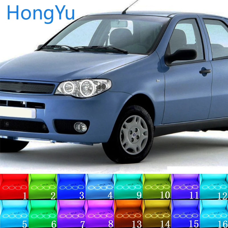 Последние Фары многоцветный RGB LED Ангельские Глазки Halo Ring Eye DRL RF пульт для FIAT PALIO 2004