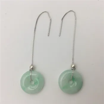 

New Natural Stone 100% AA Light Green Peace buckle Tibetan Silver Earrings around 12-14MM