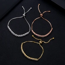 JaneKelly Мода AAA кубический цирконий браслет с багетками браслет медная основа с золотым цветом, широкий браслет